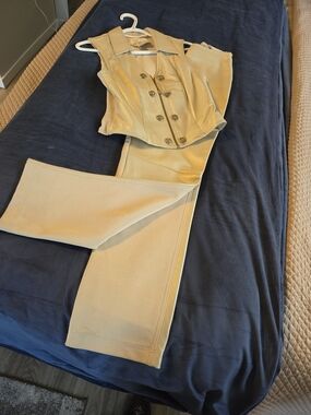 Cache Beige Corset Vest with Wide-Leg Pants